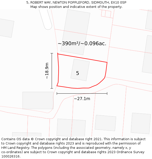 5, ROBERT WAY, NEWTON POPPLEFORD, SIDMOUTH, EX10 0SP: Plot and title map