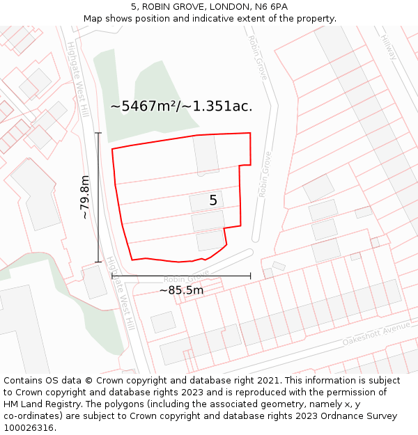 5, ROBIN GROVE, LONDON, N6 6PA: Plot and title map