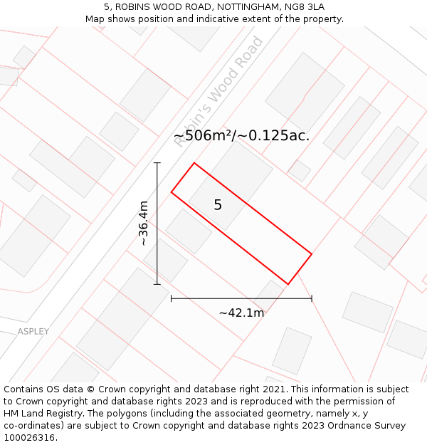 5, ROBINS WOOD ROAD, NOTTINGHAM, NG8 3LA: Plot and title map