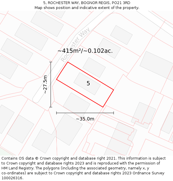 5, ROCHESTER WAY, BOGNOR REGIS, PO21 3RD: Plot and title map