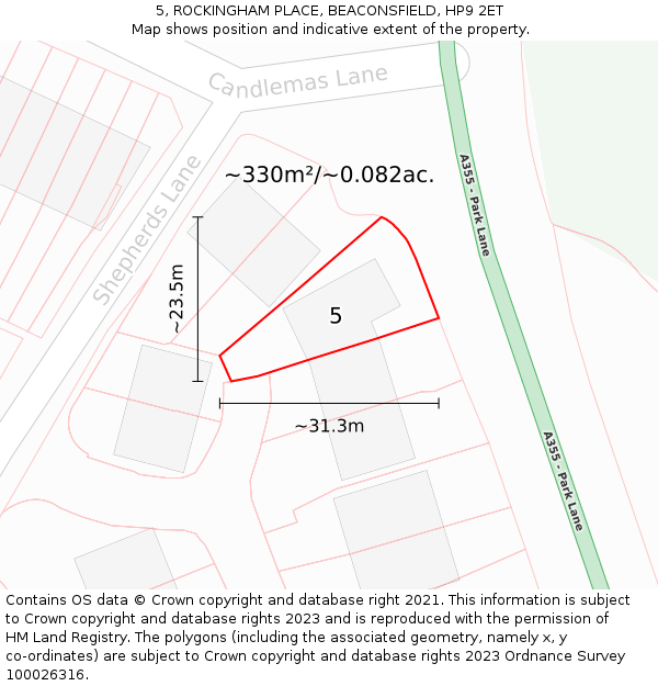 5, ROCKINGHAM PLACE, BEACONSFIELD, HP9 2ET: Plot and title map