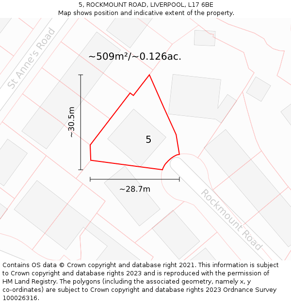 5, ROCKMOUNT ROAD, LIVERPOOL, L17 6BE: Plot and title map