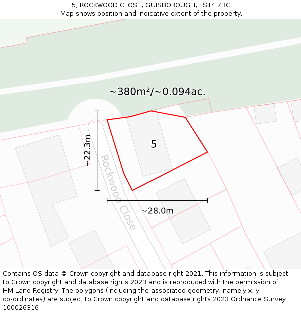 5, ROCKWOOD CLOSE, GUISBOROUGH, TS14 7BG: Plot and title map