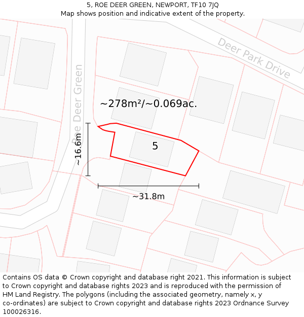 5, ROE DEER GREEN, NEWPORT, TF10 7JQ: Plot and title map