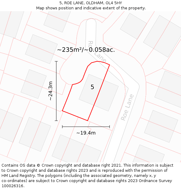 5, ROE LANE, OLDHAM, OL4 5HY: Plot and title map