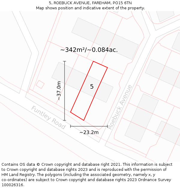 5, ROEBUCK AVENUE, FAREHAM, PO15 6TN: Plot and title map