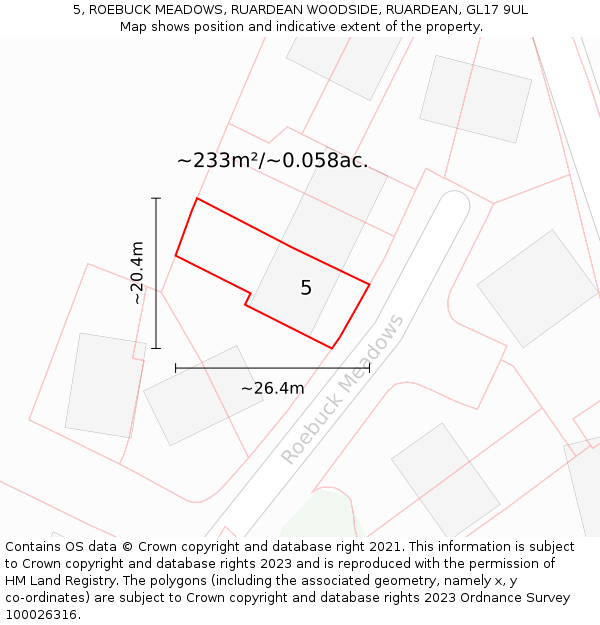 5, ROEBUCK MEADOWS, RUARDEAN WOODSIDE, RUARDEAN, GL17 9UL: Plot and title map