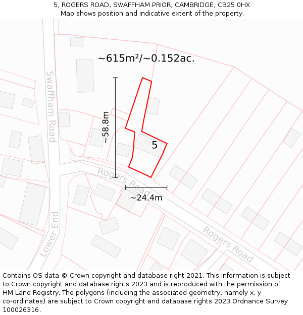 5, ROGERS ROAD, SWAFFHAM PRIOR, CAMBRIDGE, CB25 0HX: Plot and title map