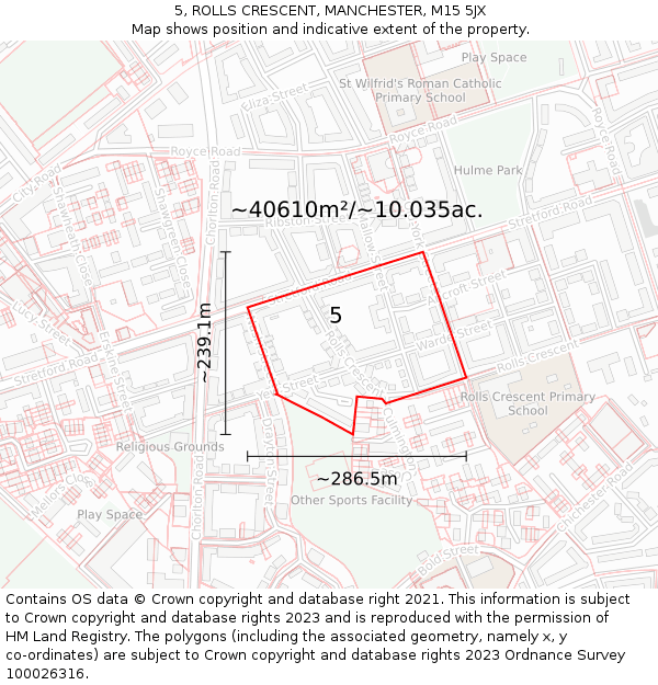 5, ROLLS CRESCENT, MANCHESTER, M15 5JX: Plot and title map