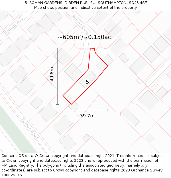 5, ROMAN GARDENS, DIBDEN PURLIEU, SOUTHAMPTON, SO45 4SE: Plot and title map