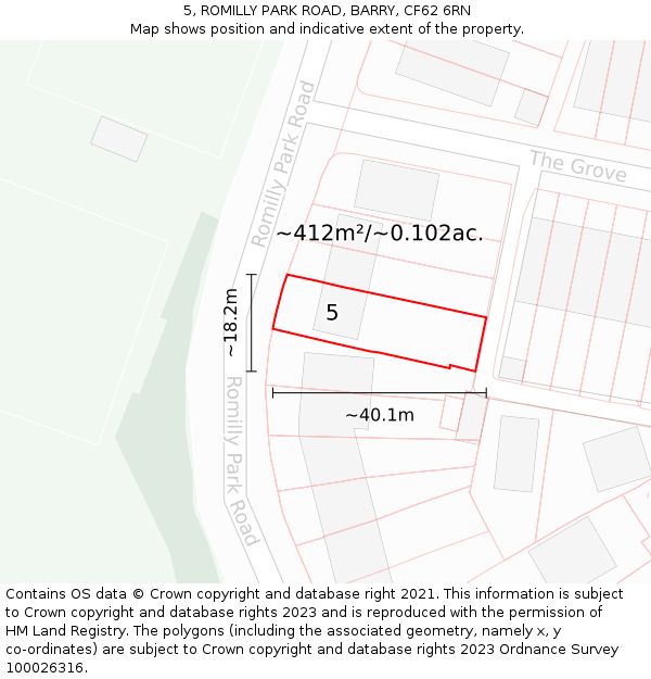 5, ROMILLY PARK ROAD, BARRY, CF62 6RN: Plot and title map