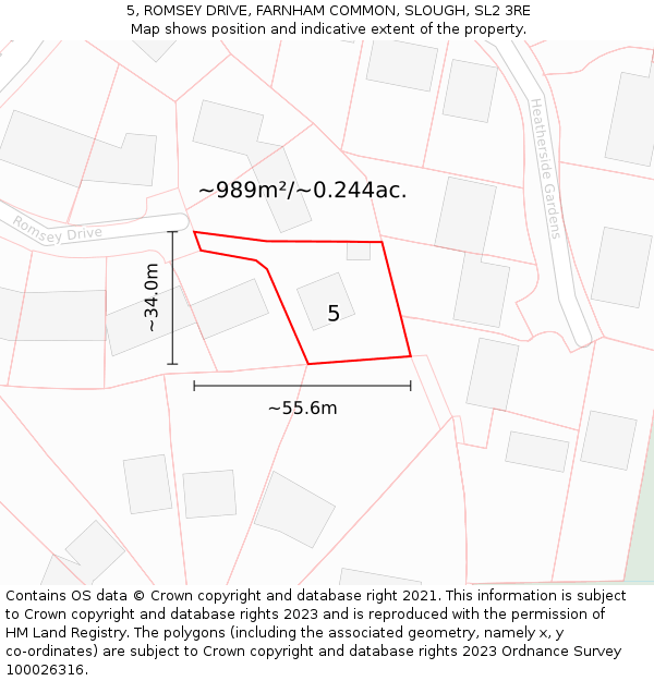 5, ROMSEY DRIVE, FARNHAM COMMON, SLOUGH, SL2 3RE: Plot and title map