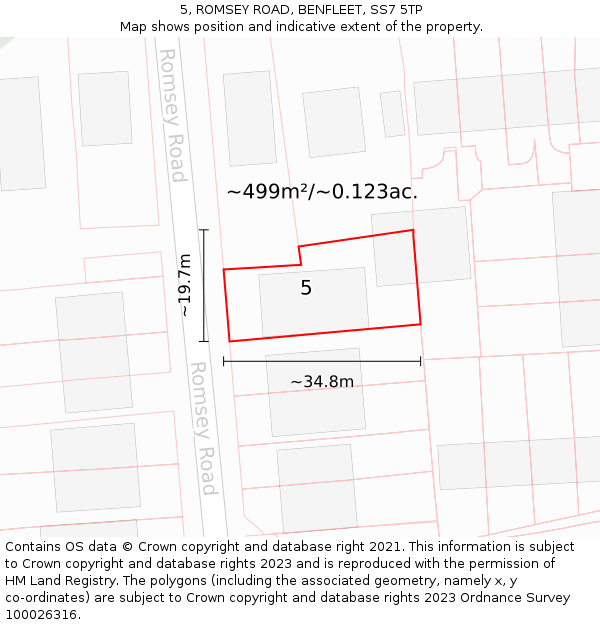 5, ROMSEY ROAD, BENFLEET, SS7 5TP: Plot and title map