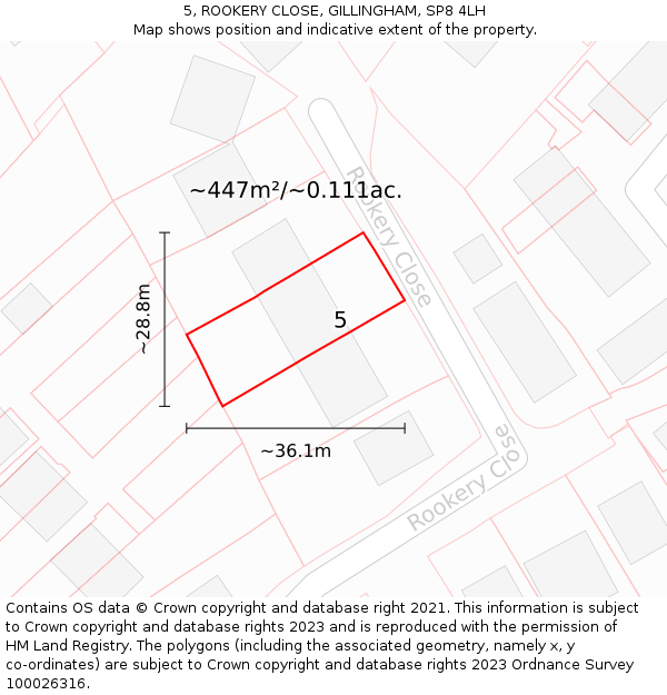 5, ROOKERY CLOSE, GILLINGHAM, SP8 4LH: Plot and title map