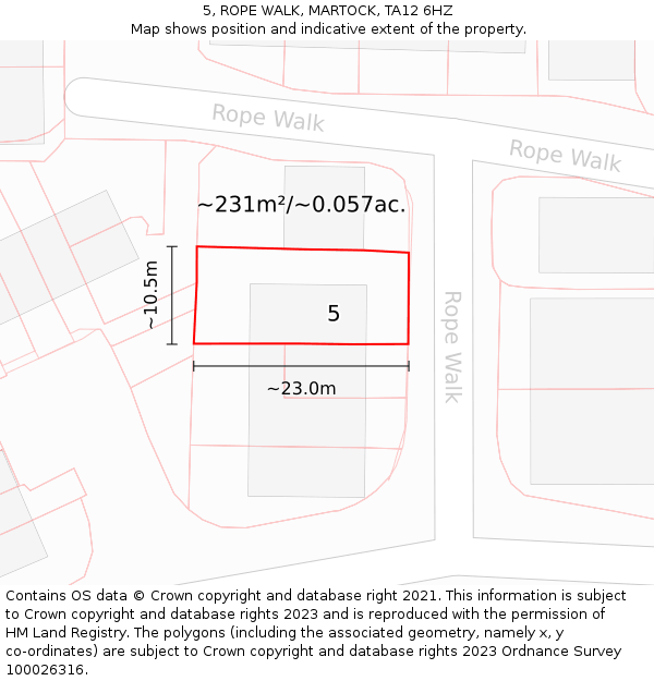 5, ROPE WALK, MARTOCK, TA12 6HZ: Plot and title map