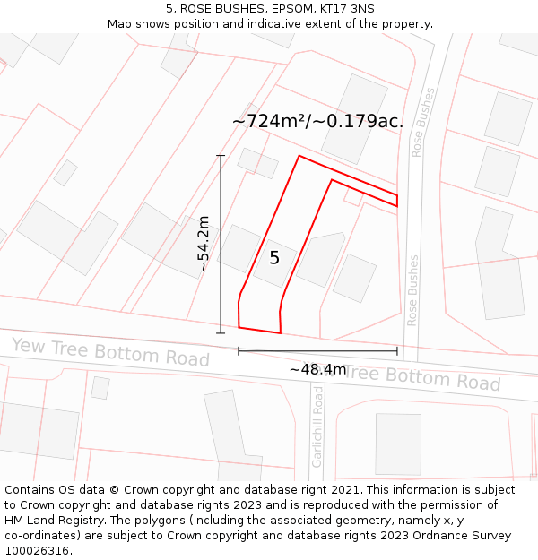 5, ROSE BUSHES, EPSOM, KT17 3NS: Plot and title map