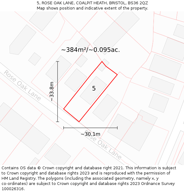 5, ROSE OAK LANE, COALPIT HEATH, BRISTOL, BS36 2QZ: Plot and title map