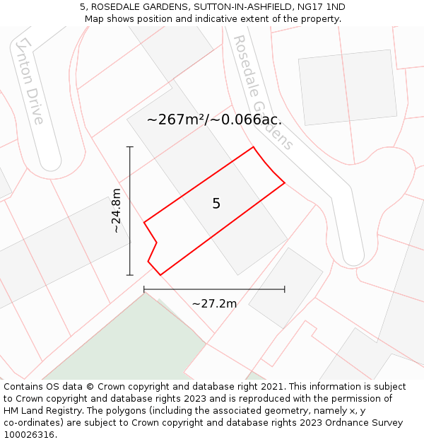 5, ROSEDALE GARDENS, SUTTON-IN-ASHFIELD, NG17 1ND: Plot and title map