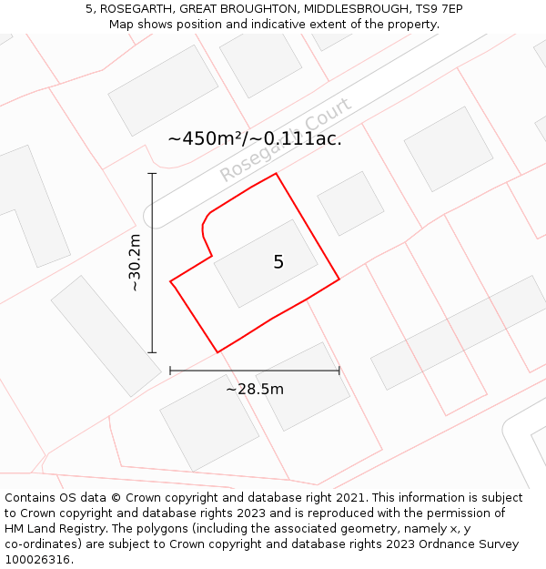 5, ROSEGARTH, GREAT BROUGHTON, MIDDLESBROUGH, TS9 7EP: Plot and title map