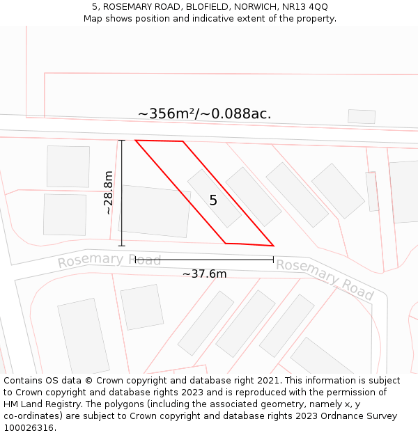 5, ROSEMARY ROAD, BLOFIELD, NORWICH, NR13 4QQ: Plot and title map