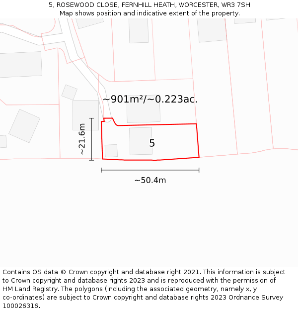 5, ROSEWOOD CLOSE, FERNHILL HEATH, WORCESTER, WR3 7SH: Plot and title map