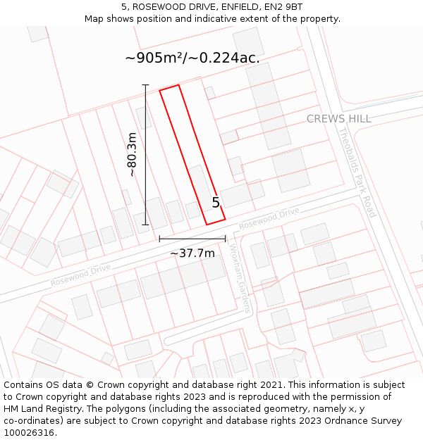 5, ROSEWOOD DRIVE, ENFIELD, EN2 9BT: Plot and title map