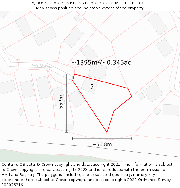 5, ROSS GLADES, KINROSS ROAD, BOURNEMOUTH, BH3 7DE: Plot and title map