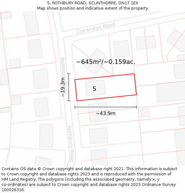 5, ROTHBURY ROAD, SCUNTHORPE, DN17 1EX: Plot and title map