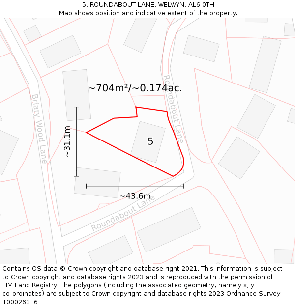 5, ROUNDABOUT LANE, WELWYN, AL6 0TH: Plot and title map