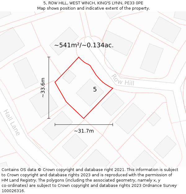 5, ROW HILL, WEST WINCH, KING'S LYNN, PE33 0PE: Plot and title map