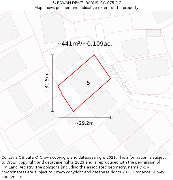 5, ROWAN DRIVE, BARNSLEY, S75 2JG: Plot and title map