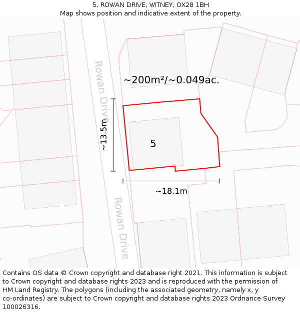 5, ROWAN DRIVE, WITNEY, OX28 1BH: Plot and title map