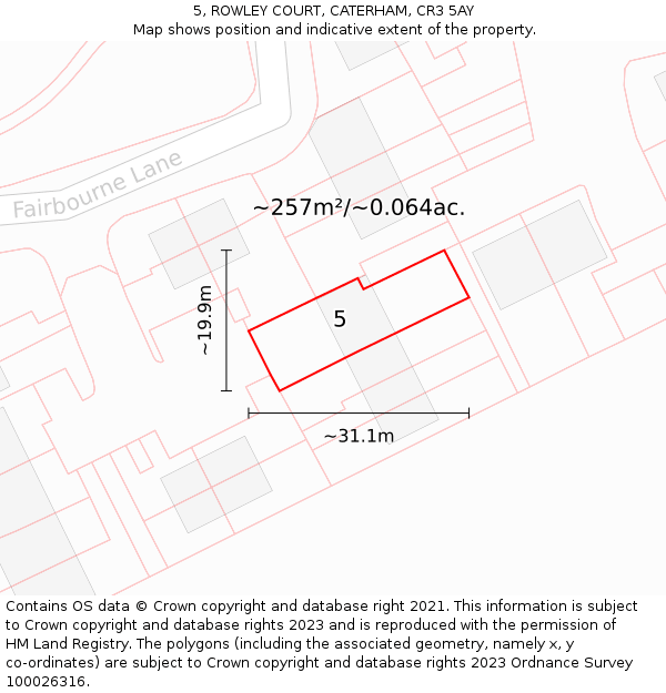 5, ROWLEY COURT, CATERHAM, CR3 5AY: Plot and title map