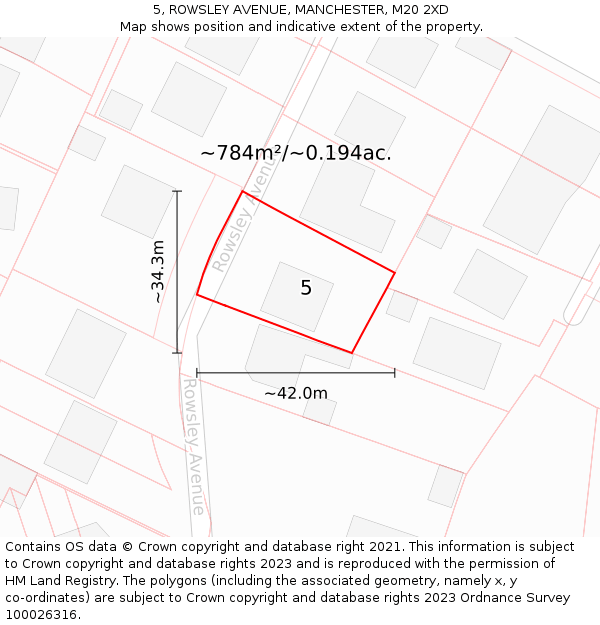 5, ROWSLEY AVENUE, MANCHESTER, M20 2XD: Plot and title map