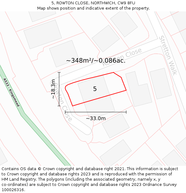 5, ROWTON CLOSE, NORTHWICH, CW9 8FU: Plot and title map