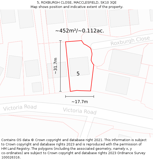 5, ROXBURGH CLOSE, MACCLESFIELD, SK10 3QE: Plot and title map