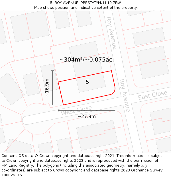 5, ROY AVENUE, PRESTATYN, LL19 7BW: Plot and title map