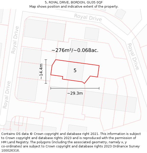 5, ROYAL DRIVE, BORDON, GU35 0QF: Plot and title map