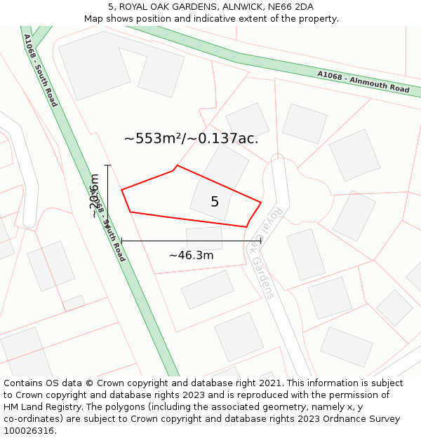 5, ROYAL OAK GARDENS, ALNWICK, NE66 2DA: Plot and title map