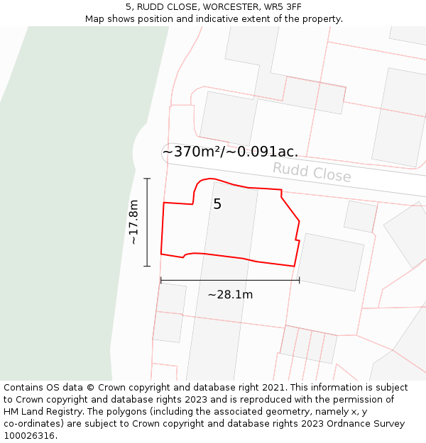 5, RUDD CLOSE, WORCESTER, WR5 3FF: Plot and title map
