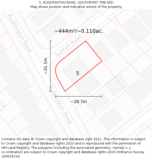 5, RUDDINGTON ROAD, SOUTHPORT, PR8 6XD: Plot and title map