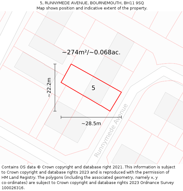 5, RUNNYMEDE AVENUE, BOURNEMOUTH, BH11 9SQ: Plot and title map