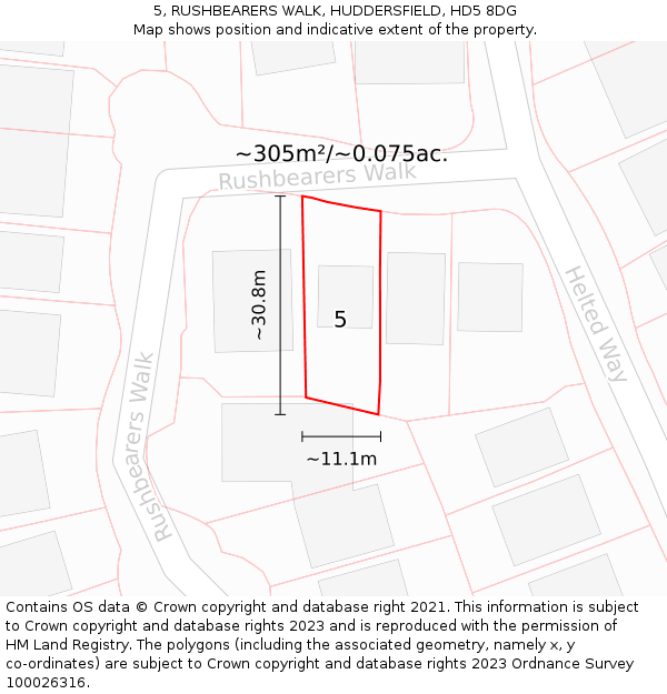 5, RUSHBEARERS WALK, HUDDERSFIELD, HD5 8DG: Plot and title map