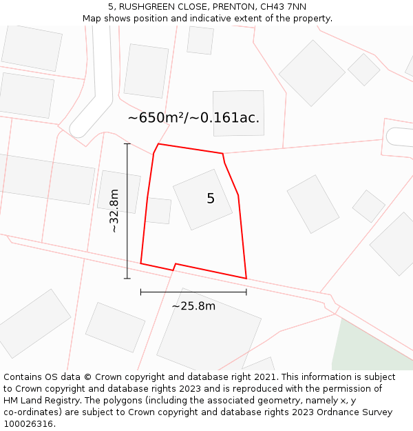 5, RUSHGREEN CLOSE, PRENTON, CH43 7NN: Plot and title map