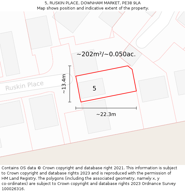 5, RUSKIN PLACE, DOWNHAM MARKET, PE38 9LA: Plot and title map