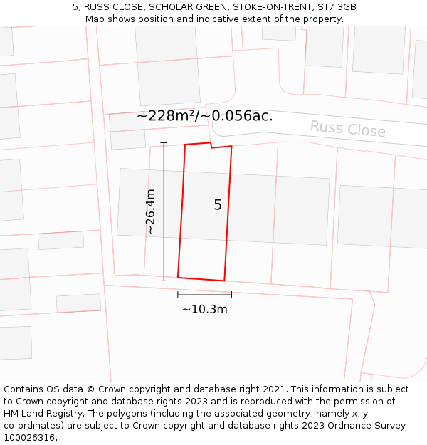 5, RUSS CLOSE, SCHOLAR GREEN, STOKE-ON-TRENT, ST7 3GB: Plot and title map