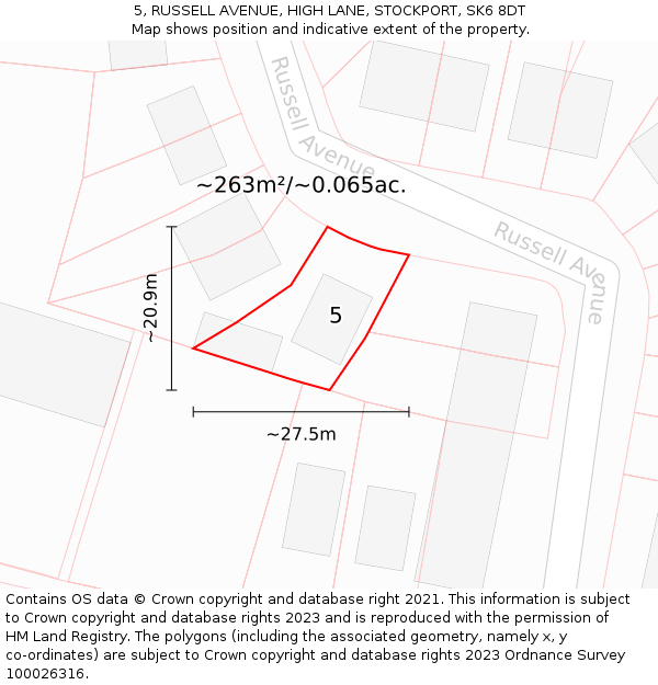5, RUSSELL AVENUE, HIGH LANE, STOCKPORT, SK6 8DT: Plot and title map