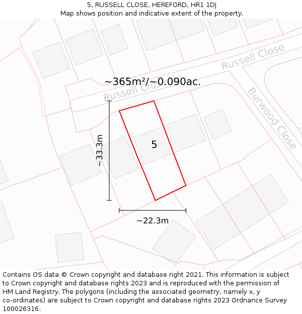 5, RUSSELL CLOSE, HEREFORD, HR1 1DJ: Plot and title map