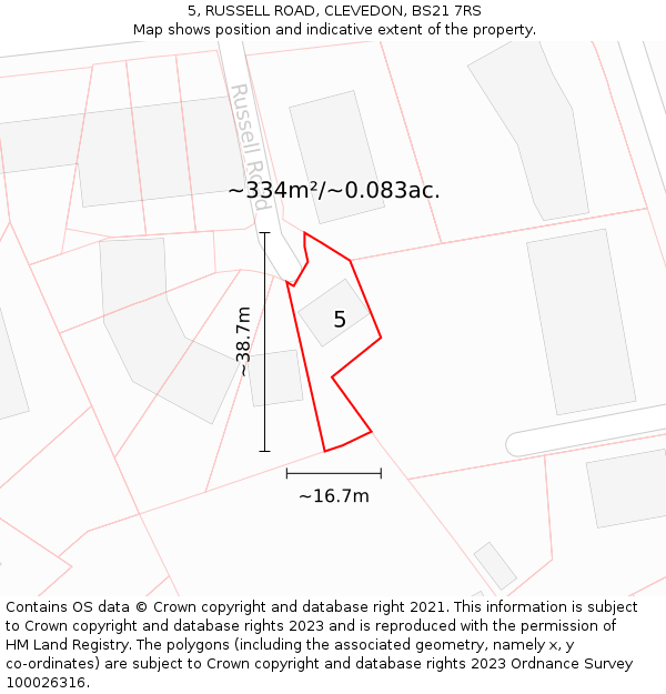 5, RUSSELL ROAD, CLEVEDON, BS21 7RS: Plot and title map