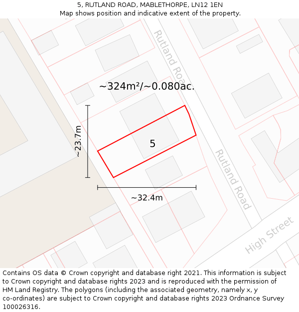 5, RUTLAND ROAD, MABLETHORPE, LN12 1EN: Plot and title map